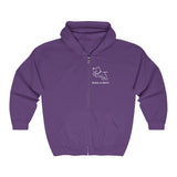 Bark-A-Bout Dog Jumping Logo (Front)__Color Oval Logo (Back) || Unisex Heavy Blend™ Full Zip-Up Hoodie