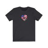 American Flag Paw Print (Front)__Heart Logo (Back)  ||  Bella + Canvas 3001 Unisex Jersey Short Sleeve Tee