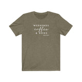 Weekends, Coffee and Dogs__Warm Tones  ||  Bella + Canvas 3001 Unisex Jersey Short Sleeve Tee