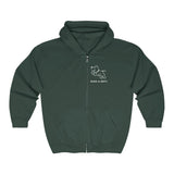 Bark-A-Bout Dog Jumping Logo (Front)__Color Oval Logo (Back) || Unisex Heavy Blend™ Full Zip-Up Hoodie