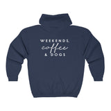 BAB Logo (Front)___Weekends, Coffee and Dogs (Back) || Unisex Heavy Blend™ Full Zip-Up Hoodie