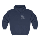 Bark-A-Bout Dog Jumping Logo (Front)__Color Oval Logo (Back) || Unisex Heavy Blend™ Full Zip-Up Hoodie