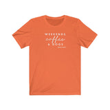 Weekends, Coffee and Dogs__Warm Tones  ||  Bella + Canvas 3001 Unisex Jersey Short Sleeve Tee