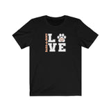 Love Bark-A-Bout Varsity (Front)__Oval Logo (Back)  ||  Bella + Canvas 3001 Unisex Jersey Short Sleeve Tee