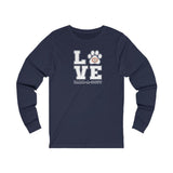 LOVE Bark-A-Bout Varsity (Front)__Oval Logo (Back)  ||  Unisex Jersey Long Sleeve Tee