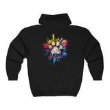 Paw Print Explosion (Back)__BAB Oval (Front) || Unisex Heavy Blend™ Full Zip-Up Hoodie